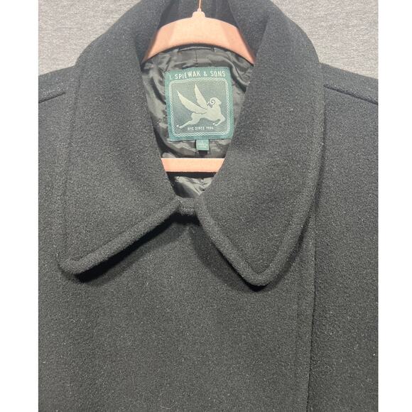 I. Spiewak & Sons Mens Double Breasted Wool Peak Coat Black Size Large - Picture 7 of 14
